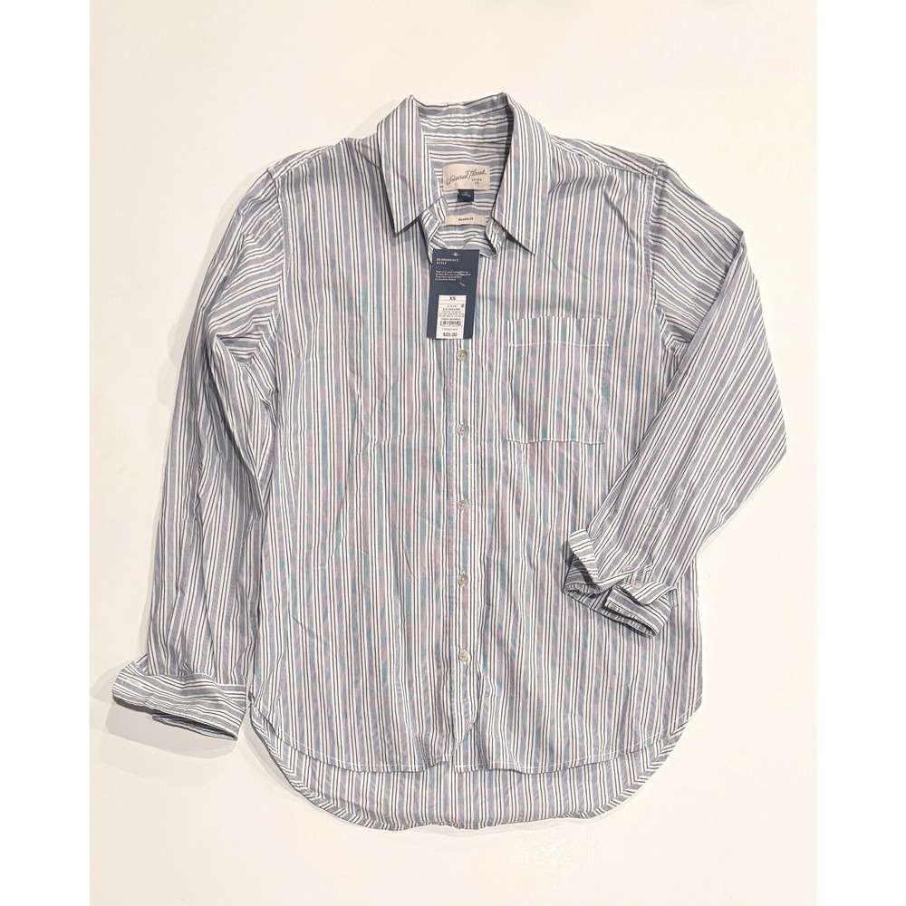 Universal Thread Button Down Shirt Womens XS Blue Striped NEW Relaxed Fit Cotton